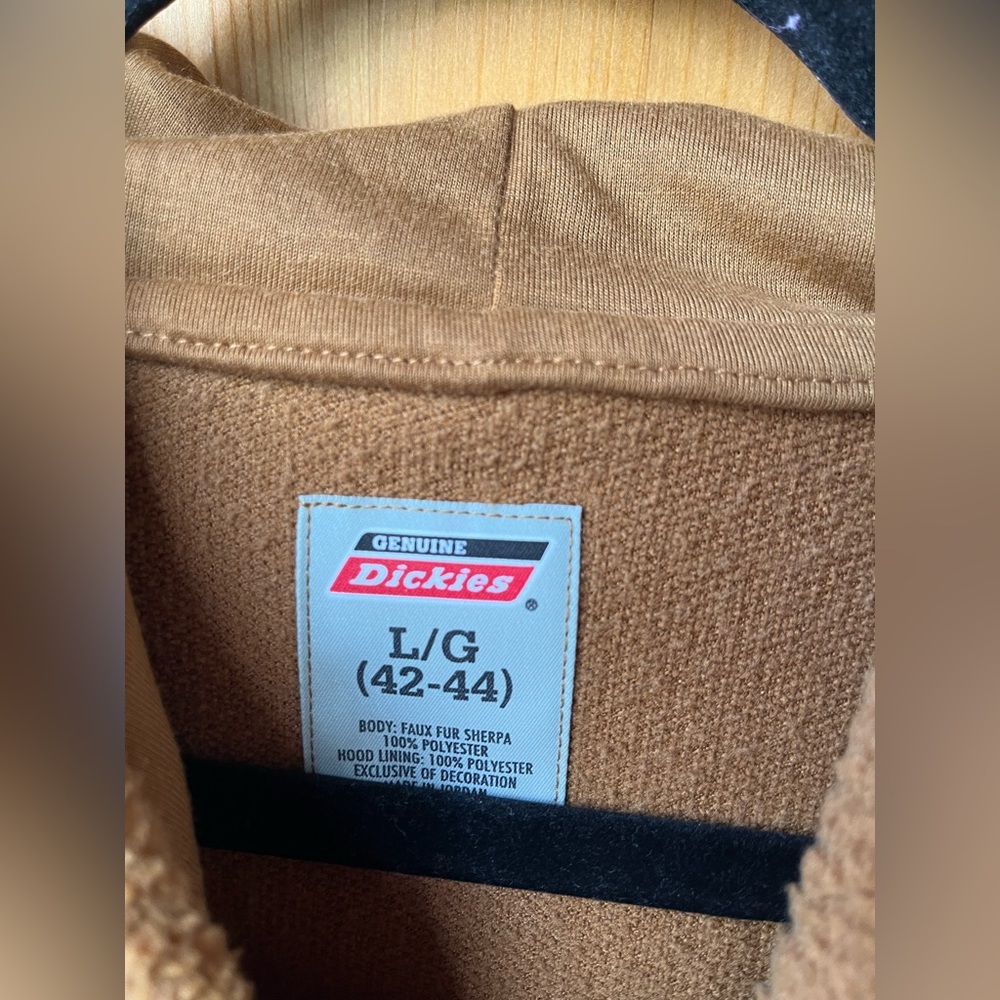 Dickies Men’s Light Brown Faux Fur Sherpa Fleece Pullover Hoodie - Size Large - Picture 3 of 3